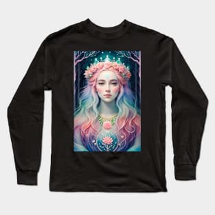 Pastel magic queen with a floral crown Long Sleeve T-Shirt